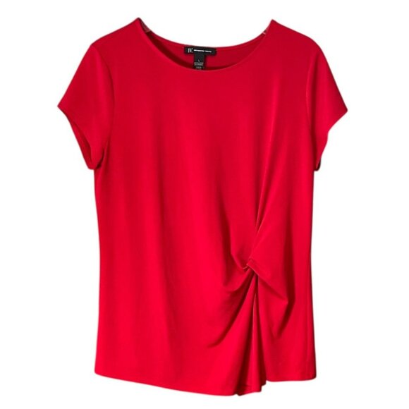 INC International Concepts Red Knot-Front Top Short Sleeve Size Large - Picture 1 of 7